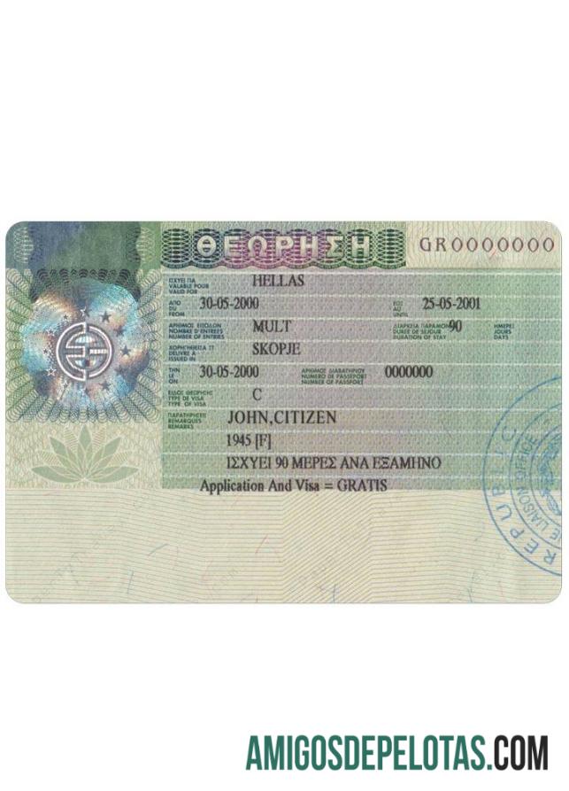 Visto de entrada na Grécia amostra